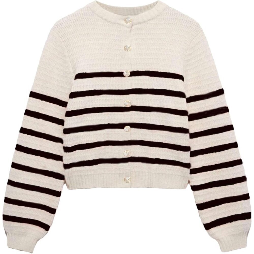 Women's Cropped Knit Sweater Long Sleeve Button Casual Fall Jacket